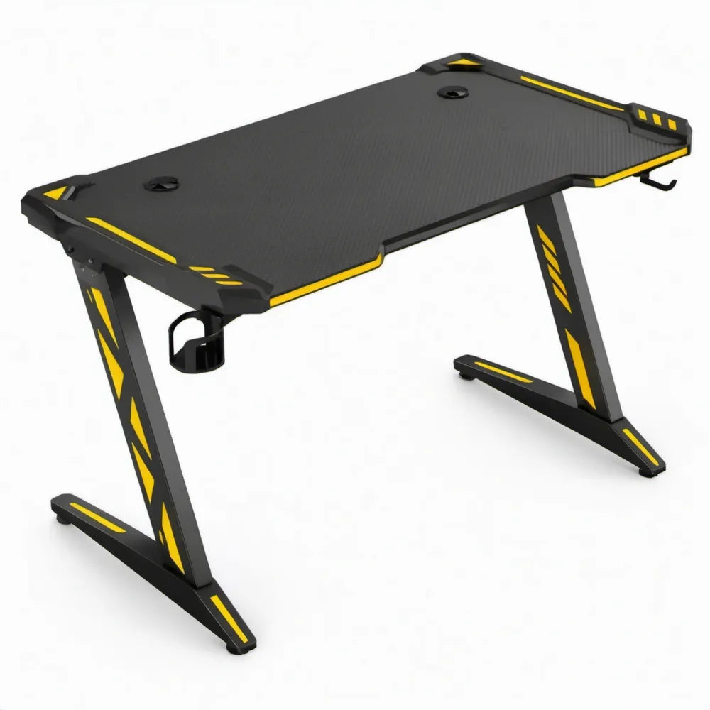 Gamingbureau 120 x 60 x 75 cm Zwart/Geel met MDF Werkblad en Stalen Frame