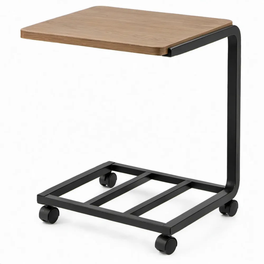 Verrijdbare laptoptafel 60 x 40 x 65 cm met eikenkleurig MDF-blad en zwart stalen frame