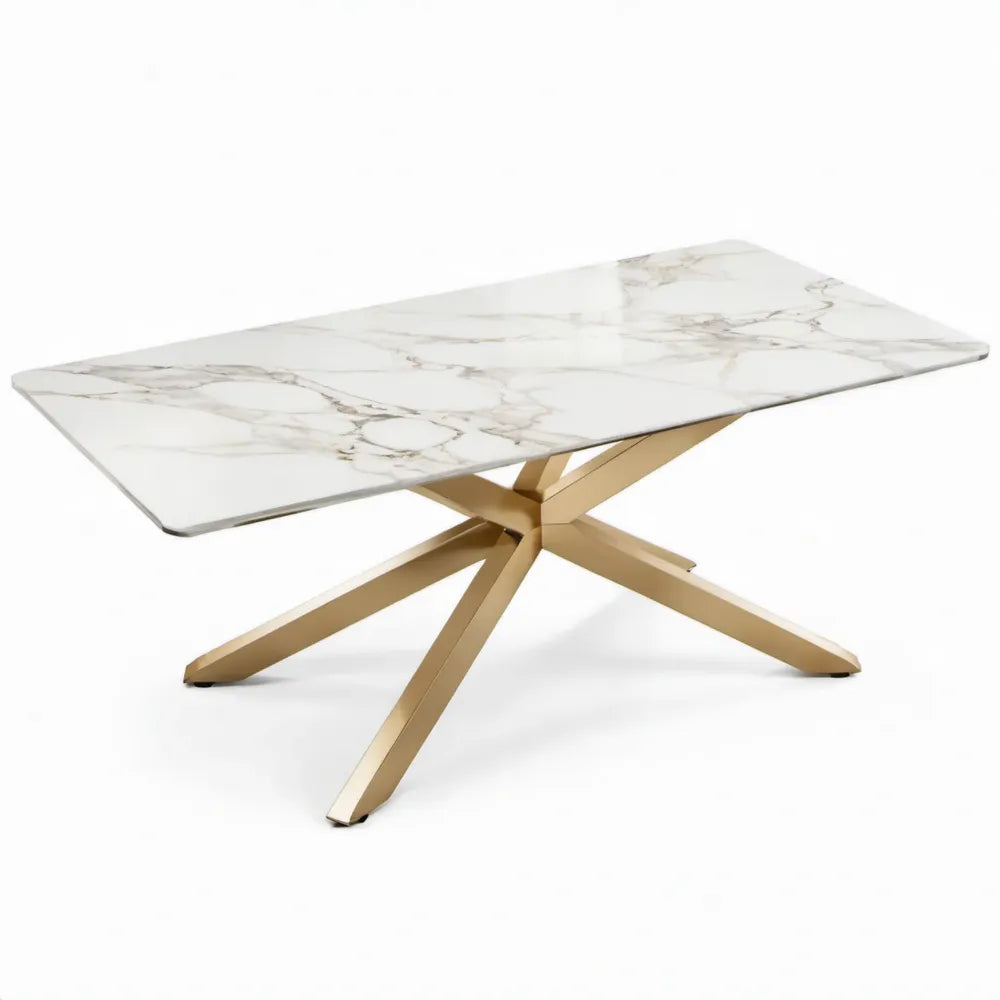 Salontafel 120 x 60 x 45 cm rechthoekig wit marmerlook met goudkleurig roestvrijstalen onderstel