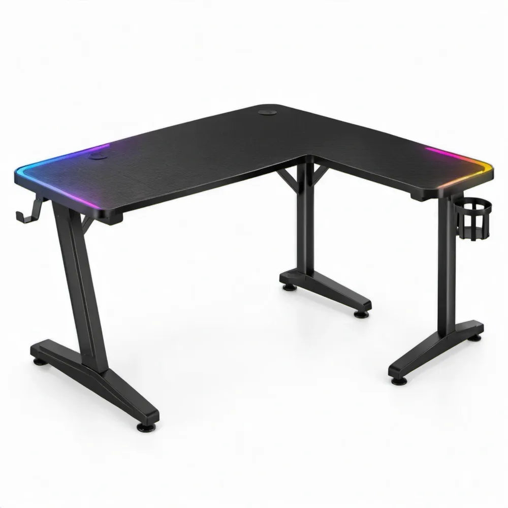 L-vormig gamingbureau 140 x 100 x 75 cm zwart met RGB-ledverlichting