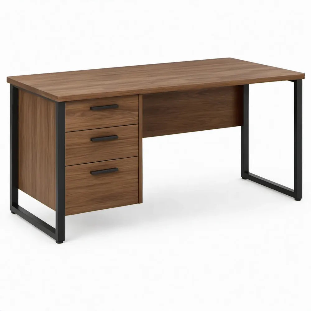 Bureau 120 x 60 x 75 cm in walnootbruin en zwart met 3 laden