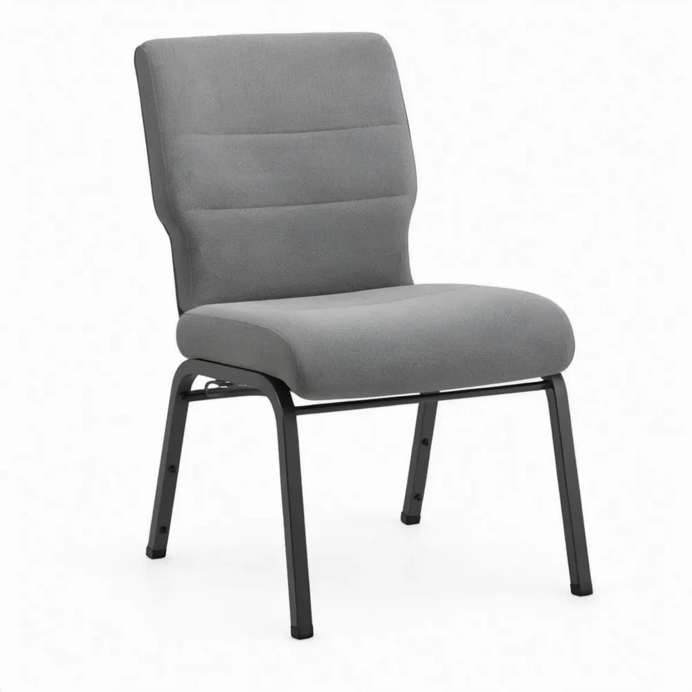 Grijze gestoffeerde vergaderstoel met zwart stalen frame, 48 x 58 x 83 cm