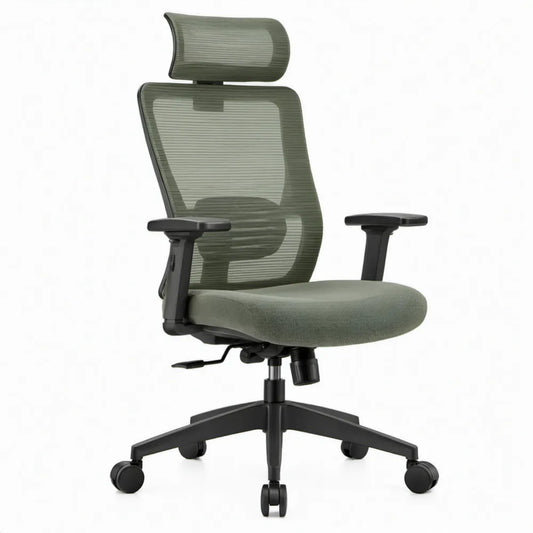 Ergonomische bureaustoel met hoofdsteun, olijfgroen/zwart, 66 x 66 x 120-130 cm