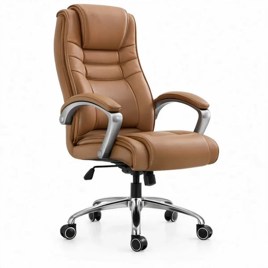 Ergonomische directiestoel van cognacbruin PU-kunstleer, 68 x 68 x 118-128 cm