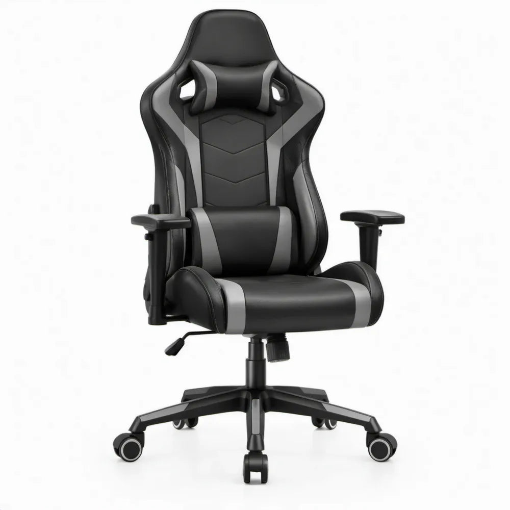 Ergonomische gamingstoel van zwart/grijs PU-kunstleer, 65 x 65 x 124-134 cm