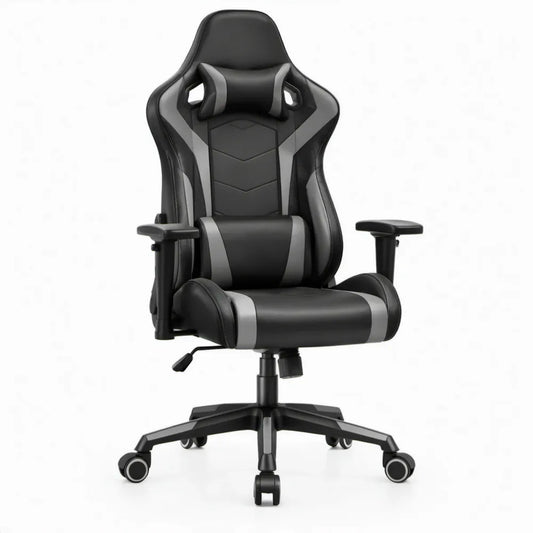 Ergonomische gamingstoel van zwart/grijs PU-kunstleer, 65 x 65 x 124-134 cm