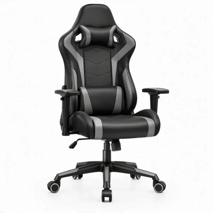 Ergonomische gamingstoel van zwart/grijs PU-kunstleer, 65 x 65 x 124-134 cm