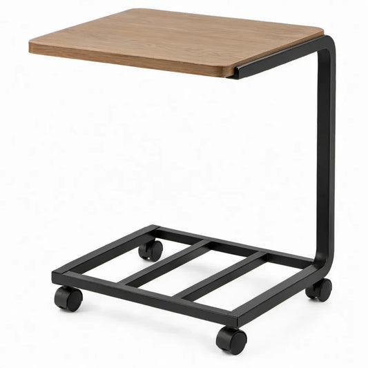 Verrijdbare laptoptafel 60 x 40 x 65 cm met eikenkleurig MDF-blad en zwart stalen frame
