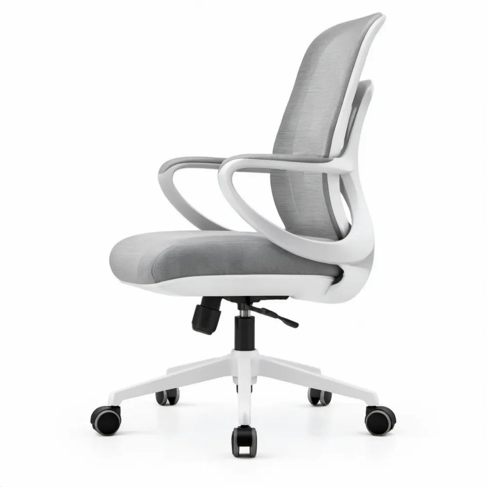 Ergonomische bureaustoel met wielen, grijs/wit/zwart, 62 x 62 x 91-101 cm