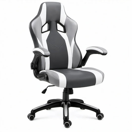 Gamingstoel met verstelbare zithoogte en kantelbare rugleuning, zwart/grijs/wit, 66 x 70 x 122-132 cm