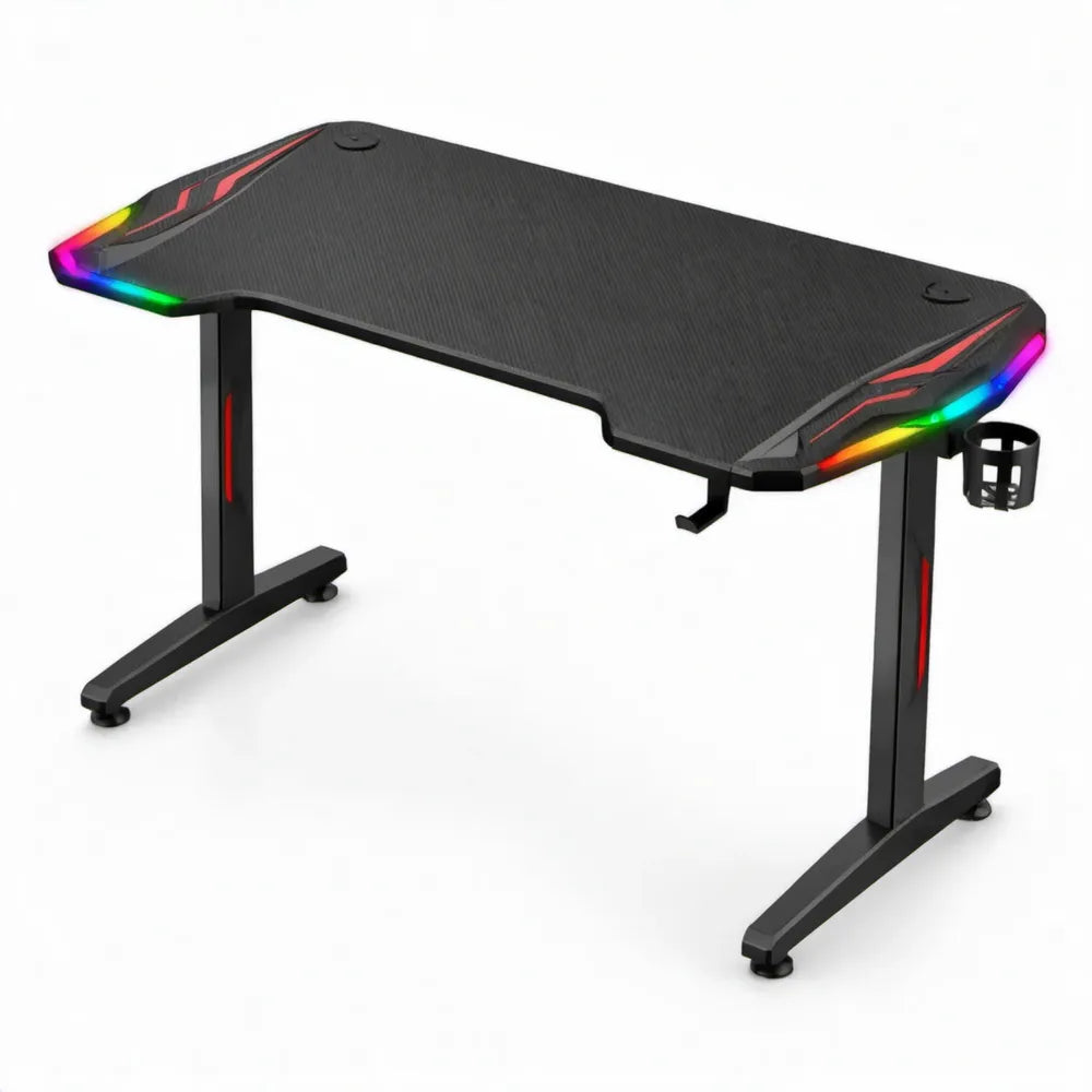 Gamingbureau met RGB-ledverlichting, bekerhouder en hoofdtelefoonhaak, 120 x 60 x 75 cm, zwart/rood