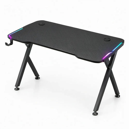 Zwart gamingbureau met RGB-ledverlichting, 120 x 60 x 75 cm