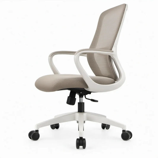 Ergonomische bureaustoel beige/wit/zwart met armleuningen en wieltjes, 64 x 64 x 112-122 cm