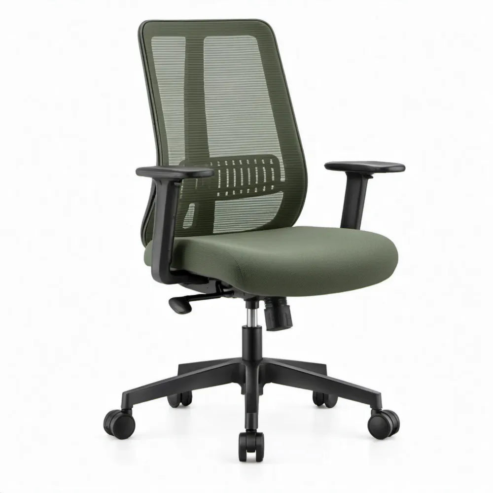 Ergonomische bureaustoel groen/zwart met verstelbare armleuningen en lendensteun, 64 x 64 x 115-125 cm