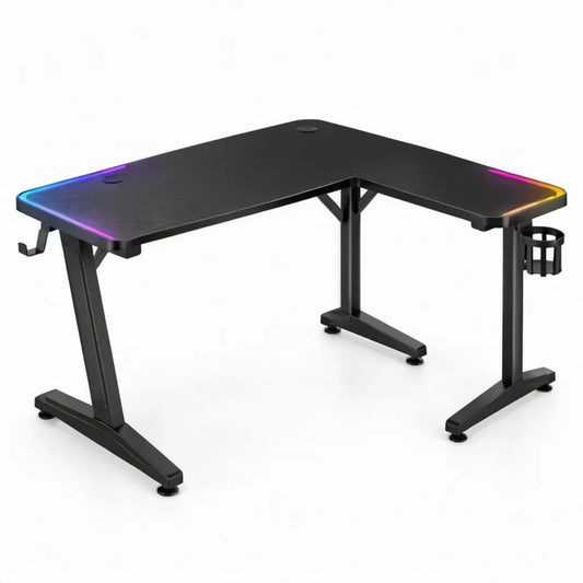 L-vormig gamingbureau 140 x 100 x 75 cm zwart met RGB-ledverlichting