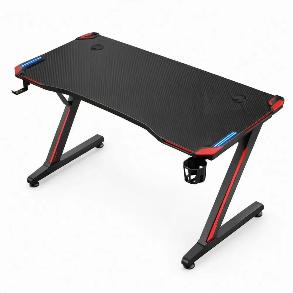 Gamingbureau 120 x 60 x 75 cm Zwart/Rood/Blauw met carbonlook blad en stalen frame