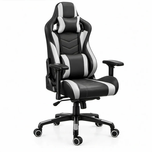 Verstelbare gamingstoel van PU-kunstleer zwart/wit, 66 x 66 x 118-128 cm