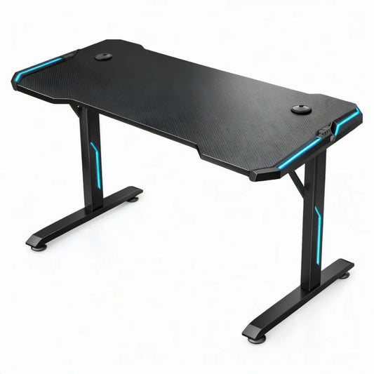 Gamingbureau 140 x 60 x 75 cm Zwart/Blauw met carbonlook en stalen frame