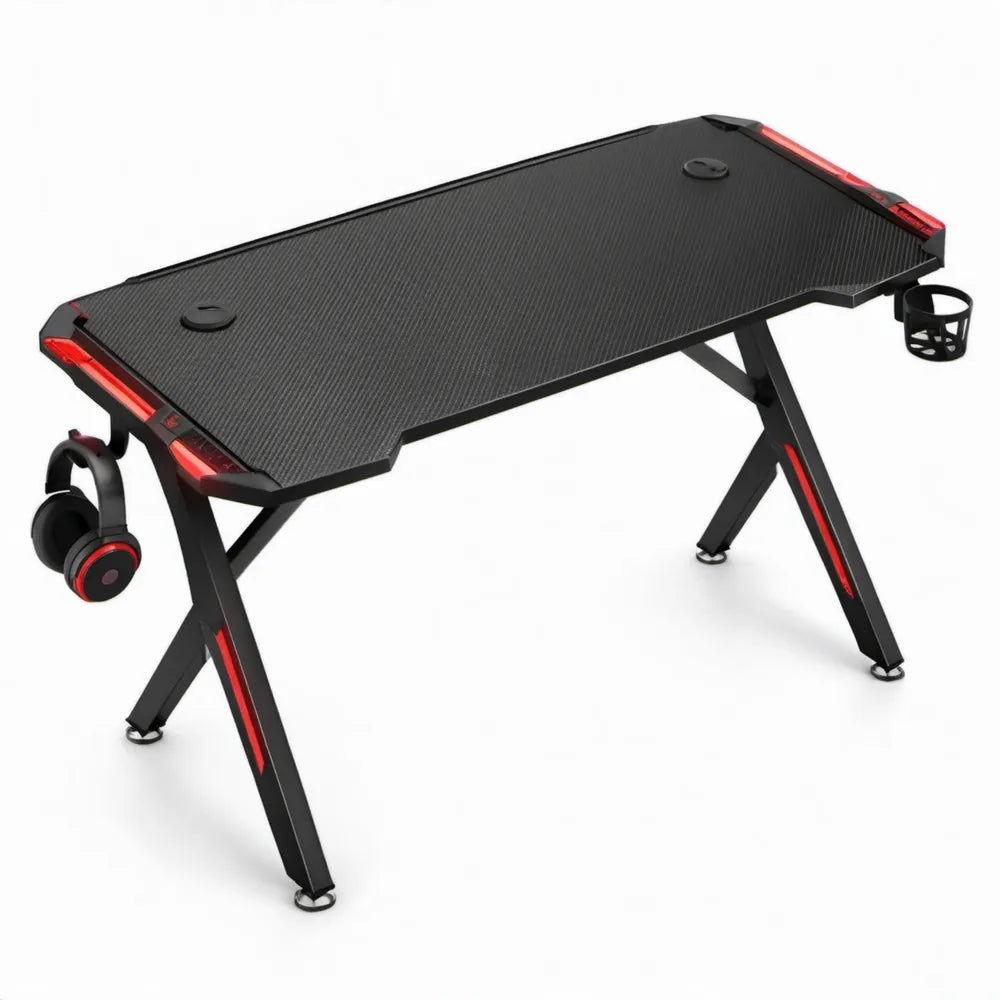Gamingbureau Zwart/Rood met Kabeldoorvoeren, Bekerhouder en Hoofdtelefoonhouder, 120 x 60 x 75 cm
