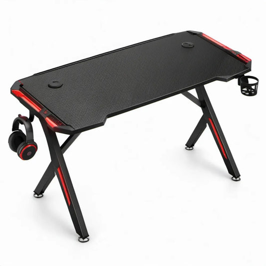 Gamingbureau Zwart/Rood met Kabeldoorvoeren, Bekerhouder en Hoofdtelefoonhouder, 120 x 60 x 75 cm