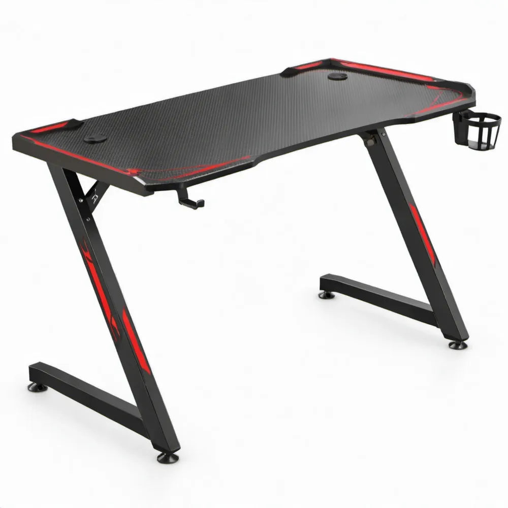 Gamingbureau 120 x 60 x 75 cm met bekerhouder en headsethaak - Zwart/Rood