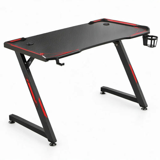 Gamingbureau 120 x 60 x 75 cm met bekerhouder en headsethaak - Zwart/Rood