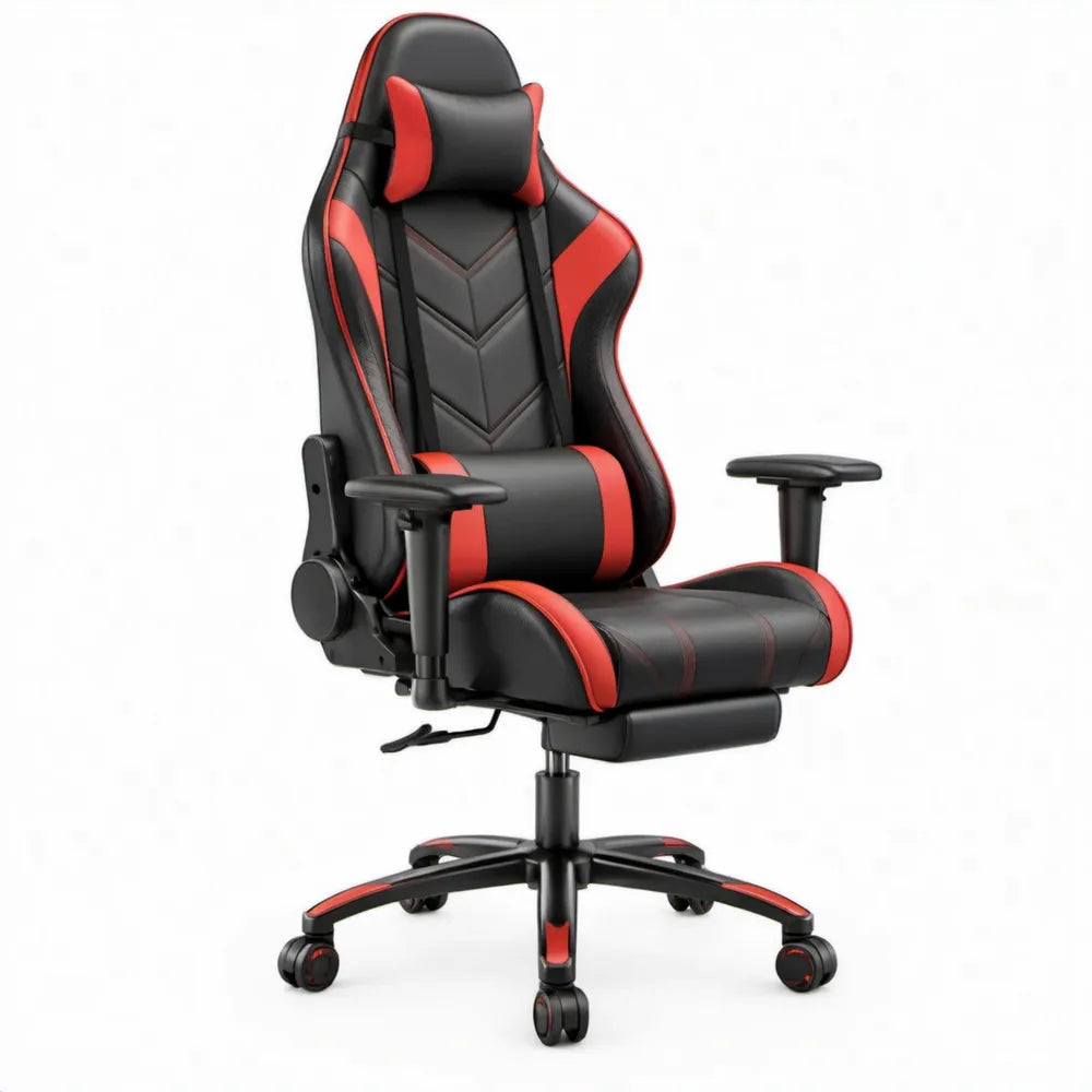 Verstelbare gamingstoel van PU-kunstleer in Zwart/Rood, 65 cm breed en 123-133 cm hoog