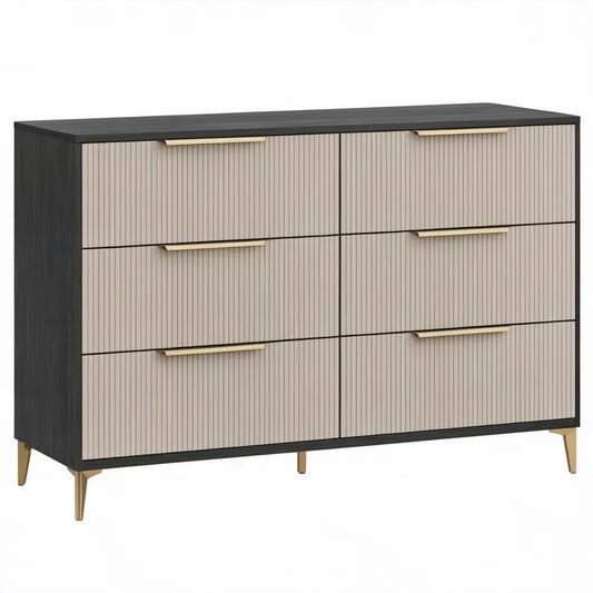 Ladekast met 6 lades, 120 x 40 x 80 cm, zwart, beige en goudkleurig