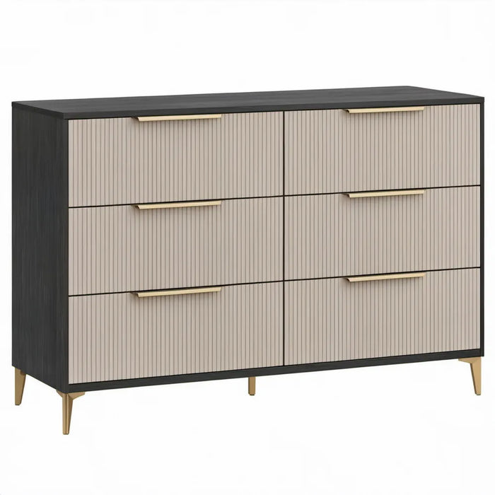 Ladekast met 6 lades, 120 x 40 x 80 cm, zwart, beige en goudkleurig
